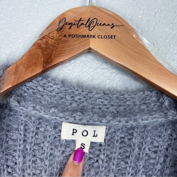 POL Shimmer Silver Gray Open Front Cozy Cardigan Sweater S - EUC, Knit, Metallic - Picture 8 of 10
